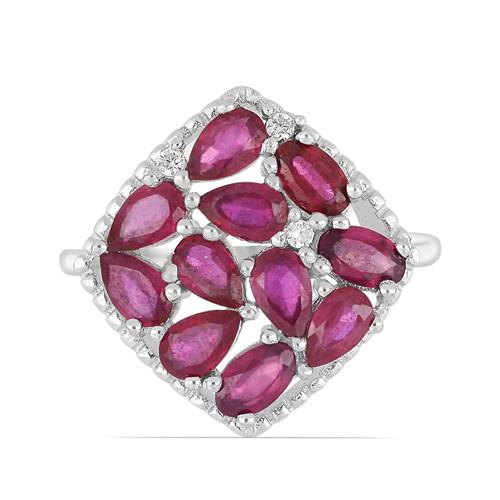 BUY STERLING SILVER NATURAL GLASS FILLED RUBY GEMSTONE RING